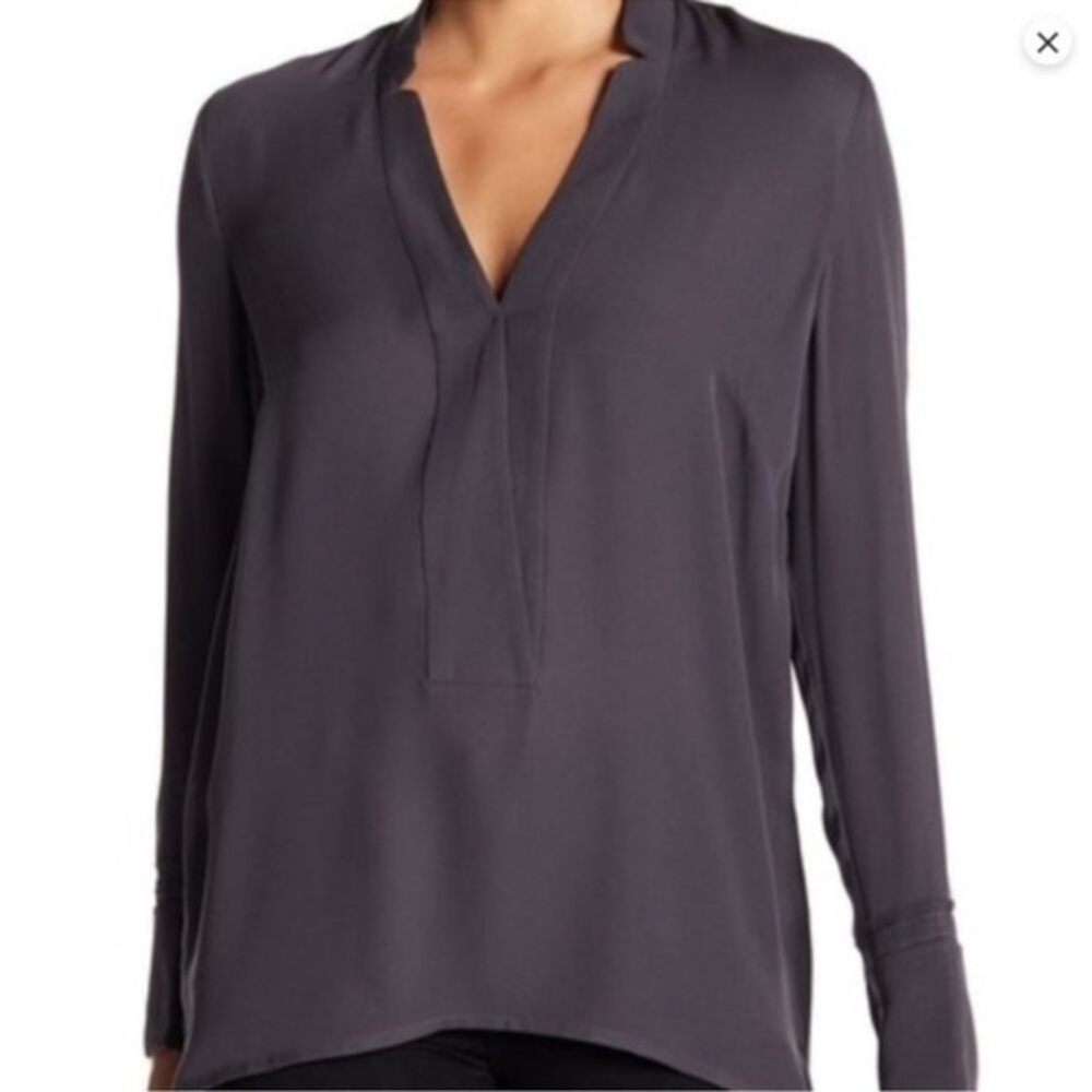 Brochu Walker Silk Alva notched popover Long Sleeve Blouse